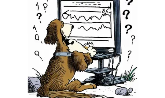 Dog at a computer cartoon